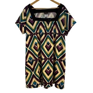 Torrid 70s flowy tunic mini dress size 2 in white and purple retro print